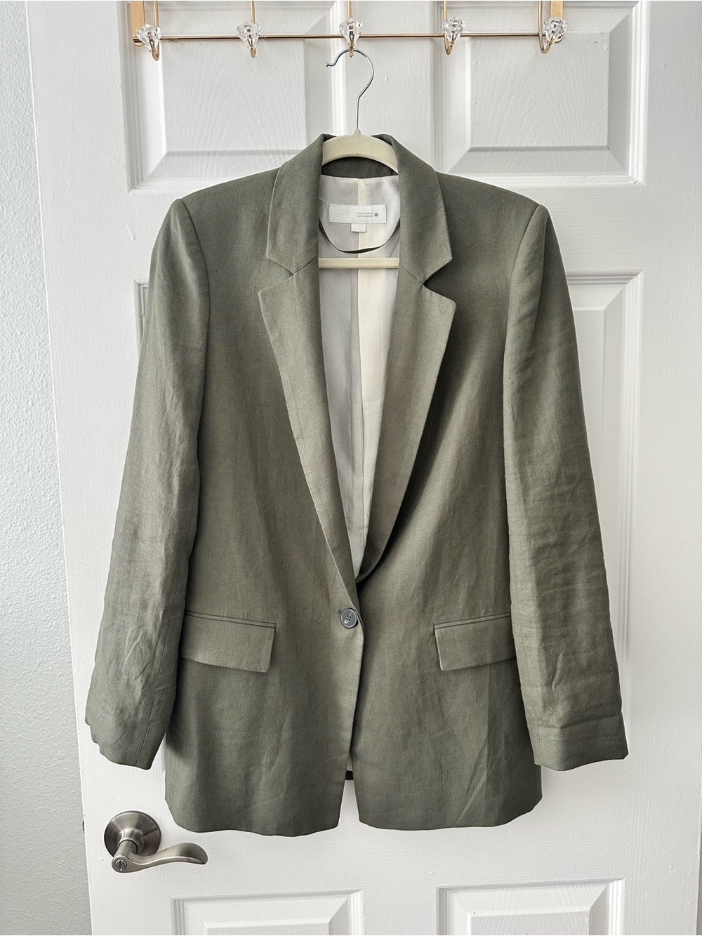 Zara Linen Blend Olive Green Blazer Size XS